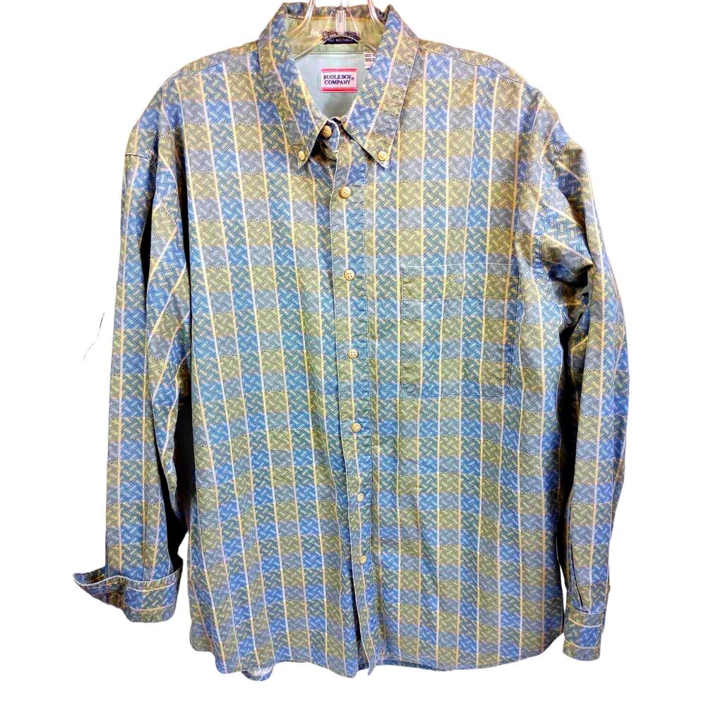 Vintage Bugle Boy Shirt Men's Large Geometric Long Sleeve Button Up 90's